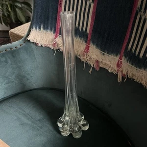 Vintage Stretched Clear Blown Glass 11.5" Cylinder Vase ELEPHANT FOOT PETAL BASE - Picture 1 of 7