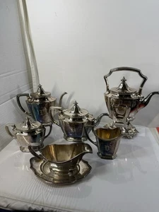 VINTAGE GORHAM 9-TEILIGES SILBERTELLER KAFFEE & TEEKANNE SERVIERSET MIT MONO "D" - Bild 1 von 24