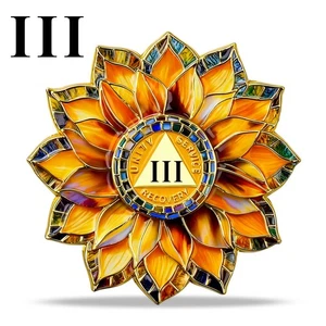 Sunflower 3 Years Sobriety Coin Alcoholics Anonymous AA Recovery Chips Medallion - Picture 1 of 16
