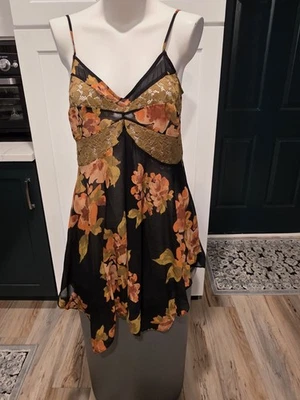 Free People Dress Womens Small Boho Small Strap Handkerchief Hem Floral Black G9 - Image 1 of 4