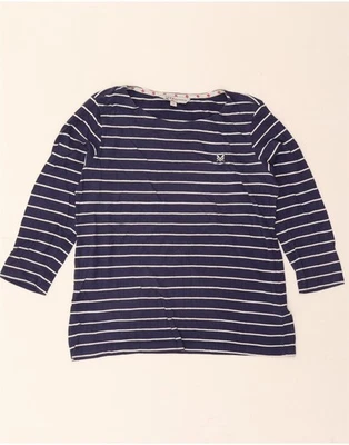 CREW CLOTHING Womens Top 3/4 Sleeve UK 12 Medium Navy Blue Striped Cotton CA07 - Image 1 of 3