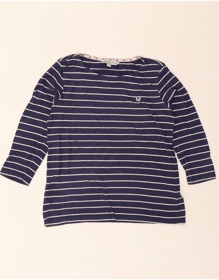 CREW CLOTHING Womens Top 3/4 Sleeve UK 12 Medium Navy Blue Striped Cotton CA07 - Image 1 of 3