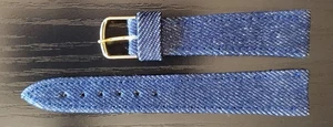 Vintage NOS 60er Jahre 18mm blau Denim am Leder Uhrenarmband - Bild 1 von 5