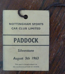 Nottingham Sports Car Club Silverstone 5th August 1963 original PADDOCK pass - Picture 1 of 1