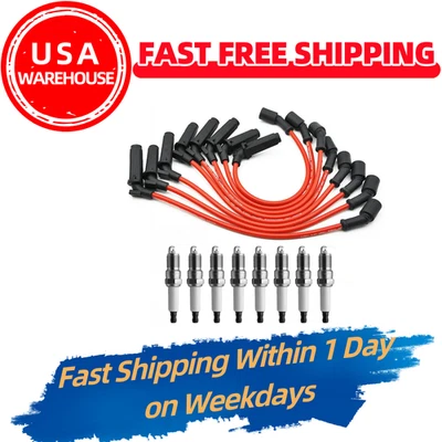 8Pack 9748RR Wires Red & 41-962 Spark Plugs Set For Chevy GMC 4.8L 5.3L 6.0L V8 Foto 1 de 4