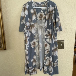 Maya Brooke Floral Topper Jacket Sz 16W Short Sleeve Feminine Formal Blue Brown - Picture 1 of 9