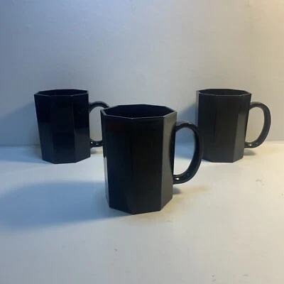 Juego de 3 tazas de café Arcoroc France octágono de vidrio negro OCTIME tazas 8 oz Foto 1 de 4