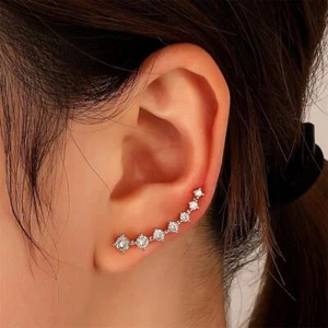 Women’s Cz Ear Cuffs Hoop Earrings 7 Crystal Cartilage Piercing Jewelry Gift - Picture 1 of 26