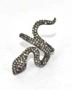 925 Silver 3.40 CTW Uncut Pave Diamond Handmade Snack Shape Ring Gift for Her - Picture 1 of 6