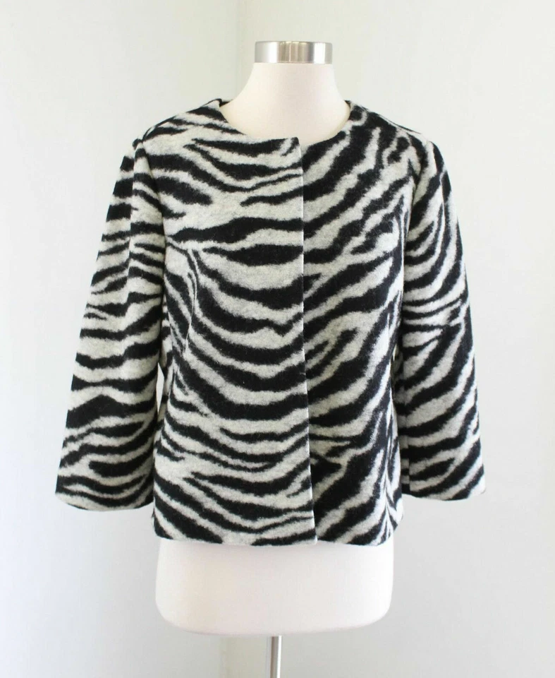 Chaqueta Blazer Ann Taylor Gris Negro Estampado Cebra Mezcla Lana Talla S  Foto 1 de 4