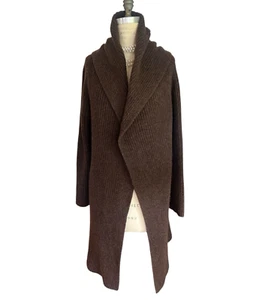 Eileen Fisher Brown Knit Sweater Jacket L Wrap Cardigan Shawl Wool Solid Worm - Picture 1 of 6