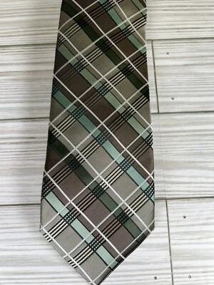 "Corbata a cuadros Platinum Designs color topo marfil verde claro lavable a máquina 62"" L" Foto 1 de 4