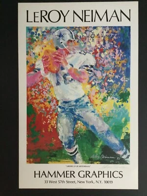 Impresión litográfica firmada de fútbol americano Leroy Neiman Roger Staubach Dallas Cowboys Foto 1 de 4