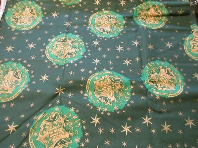 Cotton Fabric 1 Fat Quarter Green Harry Potter Gold Stars Approx 18" x 22" - Image 1 of 3