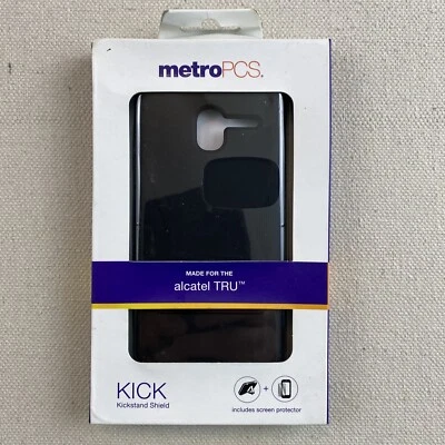 Metro PCS Alcatel TRU Smartphone Case-Black-Kickstand-Hardcase+Screen Protector - Image 1 of 4