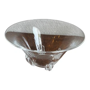 VINTAGE SIGNED STEUBEN CLEAR CRYSTAL ART GLASS BOWL ART DECO FEET - Picture 1 of 13