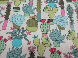 2 Yds Quilting Quality Cotton Fabric Succulents & Cactus Brother Sister Design - Picture 1 of 5