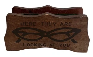 Vtg Wood~Wooden EYEGLASS~GLASSES Holder~CAT EYE PRINT~MCM Vanity Accessory~READ - Picture 1 of 8