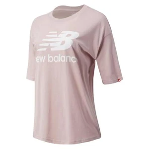 NEW BALANCE WOMENS ESSENTIAL STACKED LOGO T-SHIRT TEE TOP PINK RETRO NEW BNWT XS - Picture 1 of 6