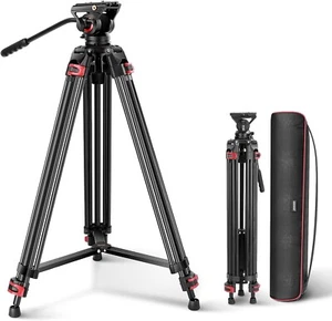 NEEWER GM88 74''Pro Video Tripod&Fluid Head&360° Pan&-70°/+90°Tilt Head QR Plate - Picture 1 of 9