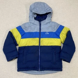 L.L. Bean Down Puffer Jacket Boys Medium 5-6 Hooded Colorblock - Picture 1 of 19