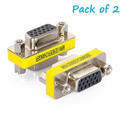 2 Pack 15Pin VGA HD SVGA Female to Female MINI Gender Changer Adapter Connector - Image 1 of 4