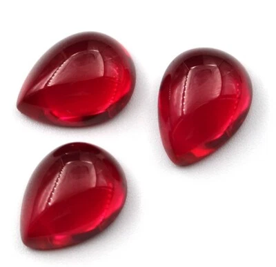AAA Red Ruby 9x11mm To 10x14mm Pear Flat Back Cabochon Synthetic Loose Gemstone - Image 1 of 4