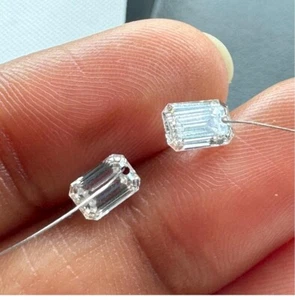 1 Pcs Drilled Lab Grown Emerald Cut Diamond Loose 3mm - 7mm Emerald Cut Diamond - Picture 1 of 10
