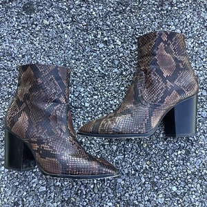 Zara Heeled Animal Print Ankle Boots Faux Python Snake Brown Size US 8 (EU 39) - Picture 1 of 12