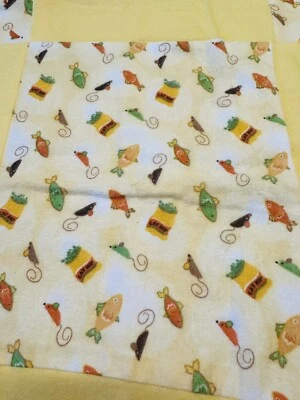 Handmade/Sewn Infant Blanket Yellow Flannel Block Pattern Cat-Themed - Image 1 of 3