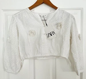 NWT! Zara White Eyelet Lace Crochet Floral Crop Top Blouse Shirt Girls Sz 9 - Picture 1 of 5