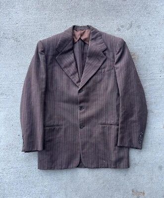 Traje Chaqueta Abrigo 40R De Colección Años 50 Para Hombre Marrón Lana Rayas - Estilo Hiedra Foto 1 de 4