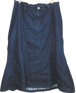 Liz & Me FALDA LARGA AZUL OSCURO JEANS Denim elástico corte tulipán y acampanada 20W modesta - Imagen 1 de 5