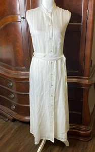 Vince Shirt Dress Sleeveless Size Small White Pin Stripe Tie Waist Button Front - Picture 1 of 8