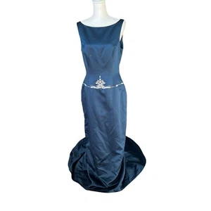 Impression navy blue formal gown maxi dress beaded pearls women size 12 prom - Picture 1 of 6