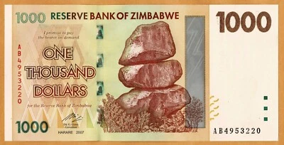 Zimbabwe 1000 Dollars 2007 P 71 Gem UNC - Image 1 of 2