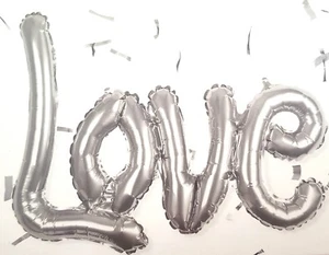 LOVE BALLOON-LARGE SELF INFLATING SILVER FOIL/NO HELIUM-ENGAGEMENT/WEDDING-77CM - Picture 1 of 4