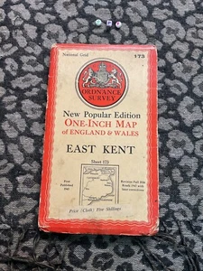 Rare vintage antique map of south of england EAST KENT , 1947 Ordnance Survey - Picture 1 of 3