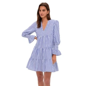 Vestido Kenzo Tuckernuck Pomander Place Azul y Blanco Rayas Algodón Popelina S - Imagen 1 de 13