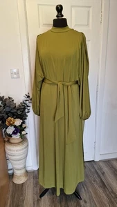 NEXT size 12 olive green jersey maxi dress with shoulder scarves & self tie belt - Picture 1 of 7
