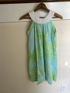 Lilly Pulitzer Girls 12 Green Blue Palm Trees Sleeveless Shift Dress Tropical - Picture 1 of 7