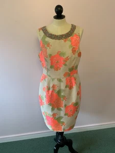 VINTAGE F&F US SIZE 8 LADIES BEADED FITTED WAIST FLOWERS MIDI SUMMER DRESS (P8) - Picture 1 of 14