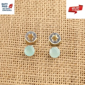 Pendientes mínimos de calcedonia aguamarina natural de plata de ley 925 oferta Black Friday - Imagen 1 de 8