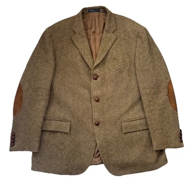 Polo Ralph Lauren Tweed Blazer Sports Coat Wool 46R Brown Green Herringbone - Image 1 of 4