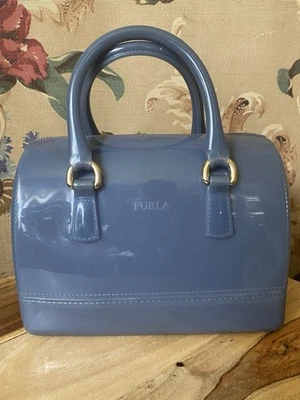 Furla Candy Purse Gray Blue Clouded Rubber Jelly Bag Italy Handbag 12” Speedy - Image 1 of 4