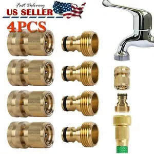 4 Sets Garden Hose Quick Connector 3/4- Inch GHT Brass Easy Connect Fitting New - Picture 1 of 12