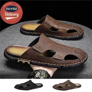 Mens Casual Leather Sandals Close toe Beach Slippers Slides Outdoor Shoes Light - Picture 1 of 16