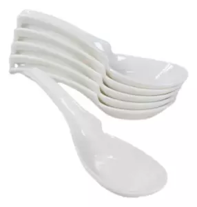 Contemporary White Melamine Asian Soup Spoons With Ladle Hook & Notch Set Of 6 - Picture 1 of 9