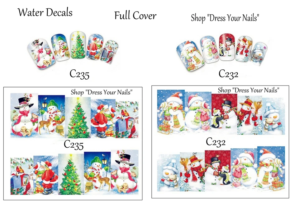 DRESS YOUR NAILS - FULL COVER NAIL WRAPS CHRISTMAS Water Decals - Transfer DIY - Full Nail Wrap - XMAS Snowman, Santa +++
