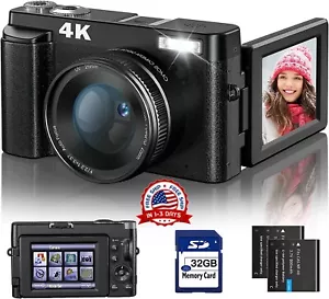 Camara De Video 4k Profesional Para Youtube Con Tarjeta SD 32 GB y 2 Baterías US - Picture 1 of 8